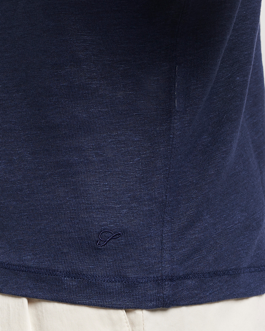 Homme | Polos | Stenströms | Linen Polo Shirt Navy