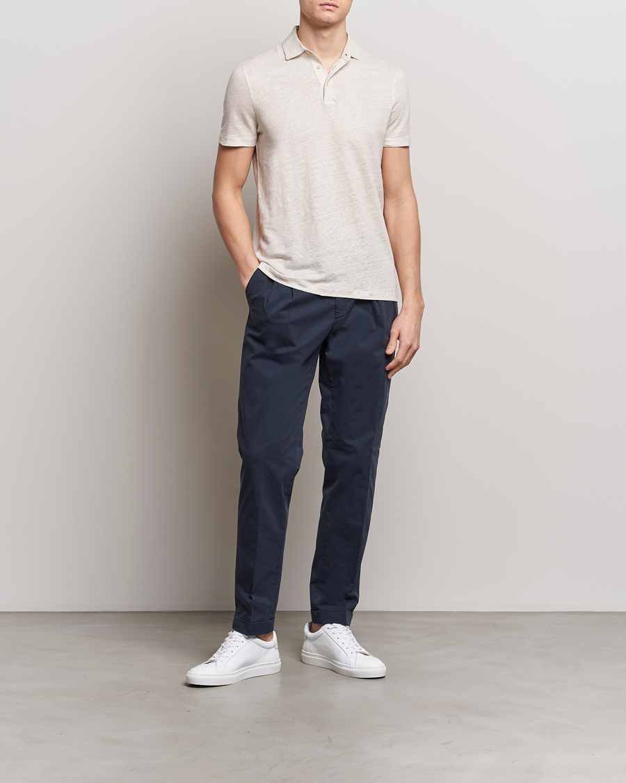 Homme | Polos | Stenströms | Linen Polo Shirt Beige