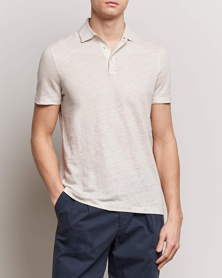 Homme | Polos | Stenströms | Linen Polo Shirt Beige