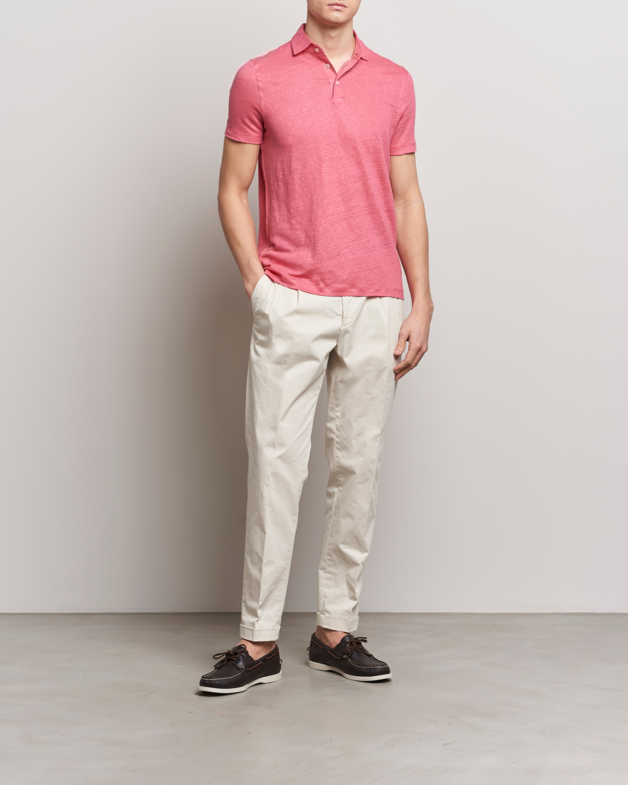 Homme | Polos | Stenströms | Linen Polo Shirt Rasperry