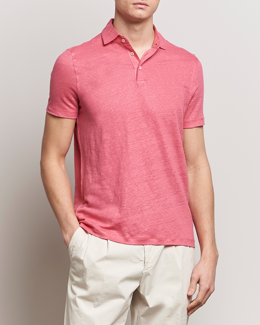 Homme | Polos | Stenströms | Linen Polo Shirt Rasperry