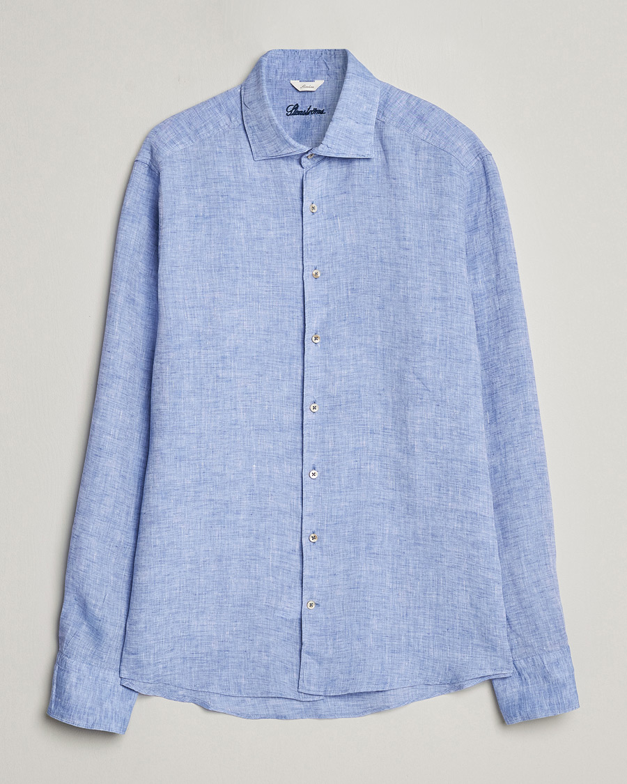 Homme | Chemises | Stenströms | Slimline Cut Away Linen Shirt Blue