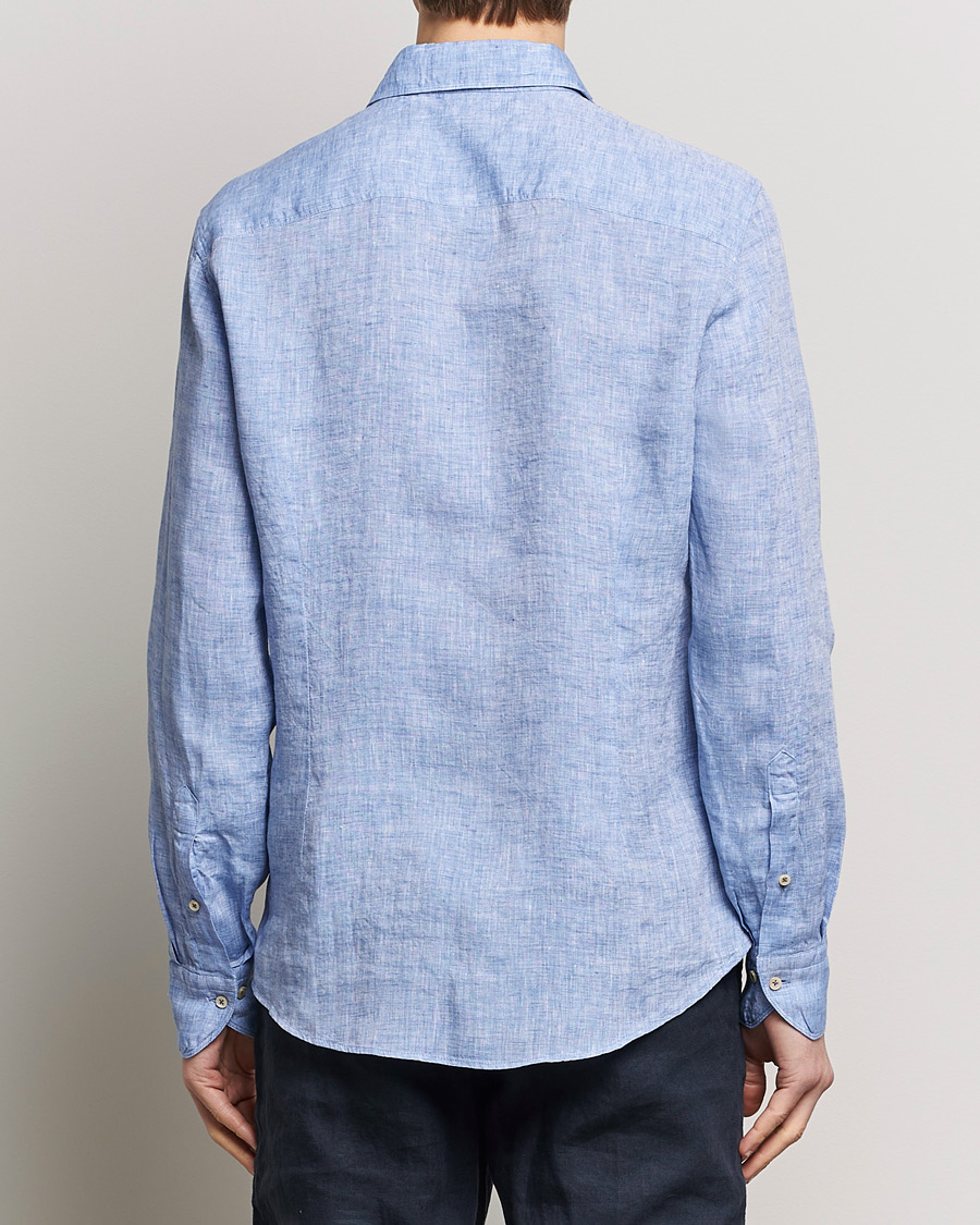 Homme | Chemises | Stenströms | Slimline Cut Away Linen Shirt Blue