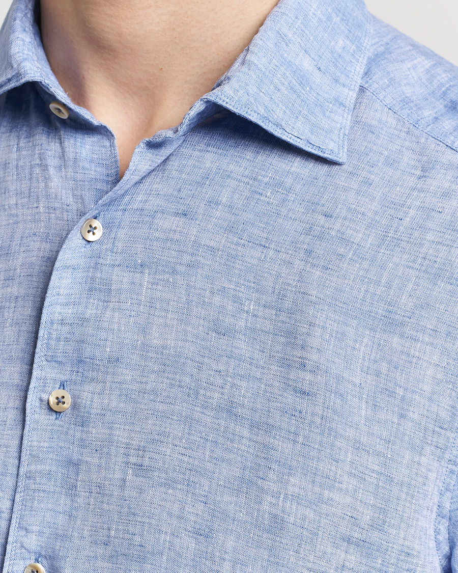 Homme | Chemises | Stenströms | Slimline Cut Away Linen Shirt Blue