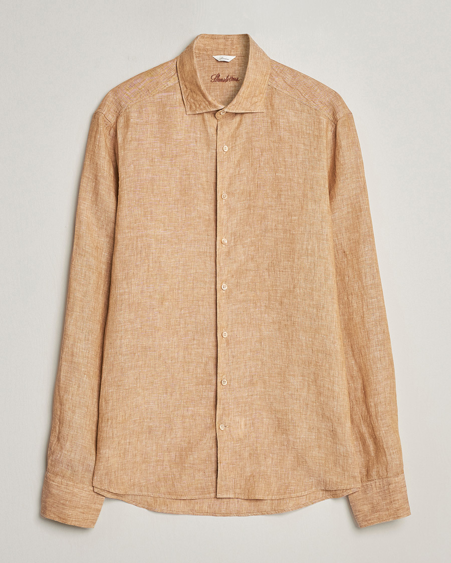 Homme | Chemises | Stenströms | Slimline Cut Away Linen Shirt Brown