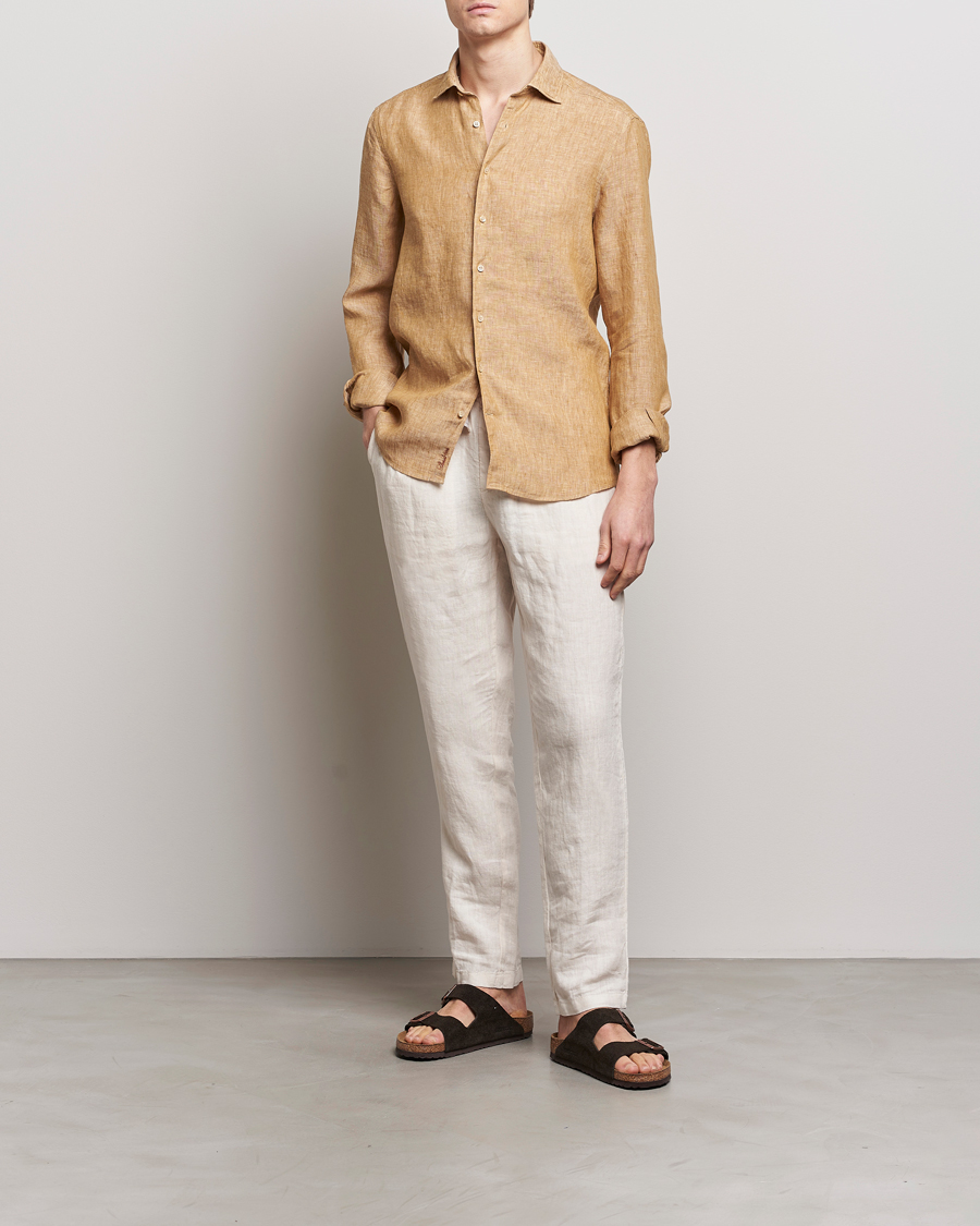Homme | Chemises | Stenströms | Slimline Cut Away Linen Shirt Brown
