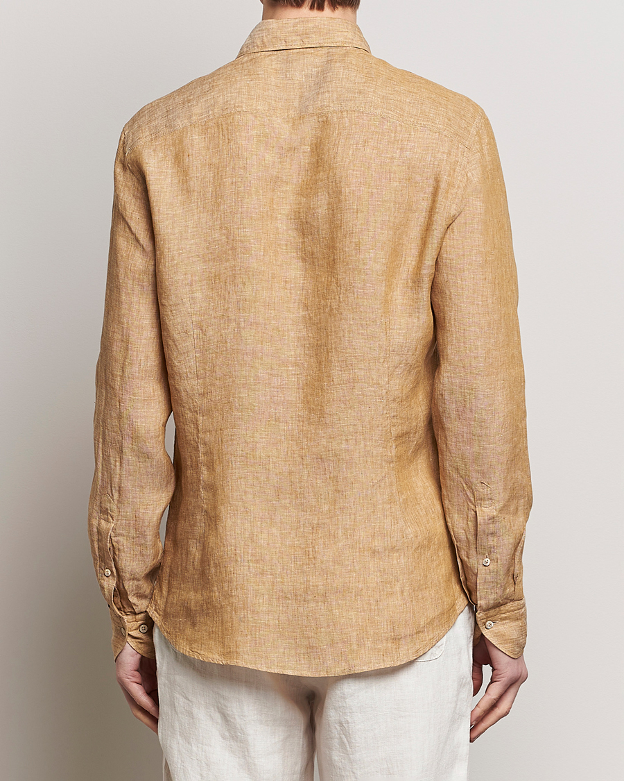 Homme | Chemises | Stenströms | Slimline Cut Away Linen Shirt Brown