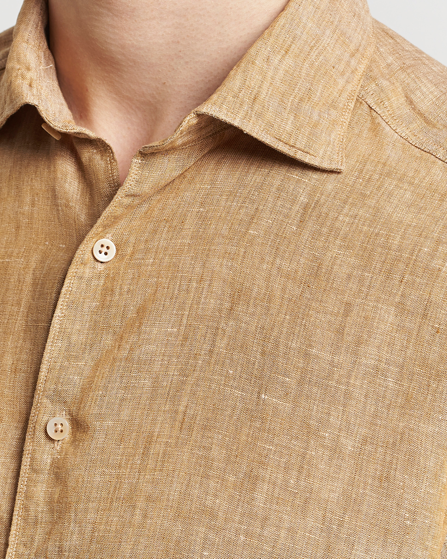 Homme | Chemises | Stenströms | Slimline Cut Away Linen Shirt Brown