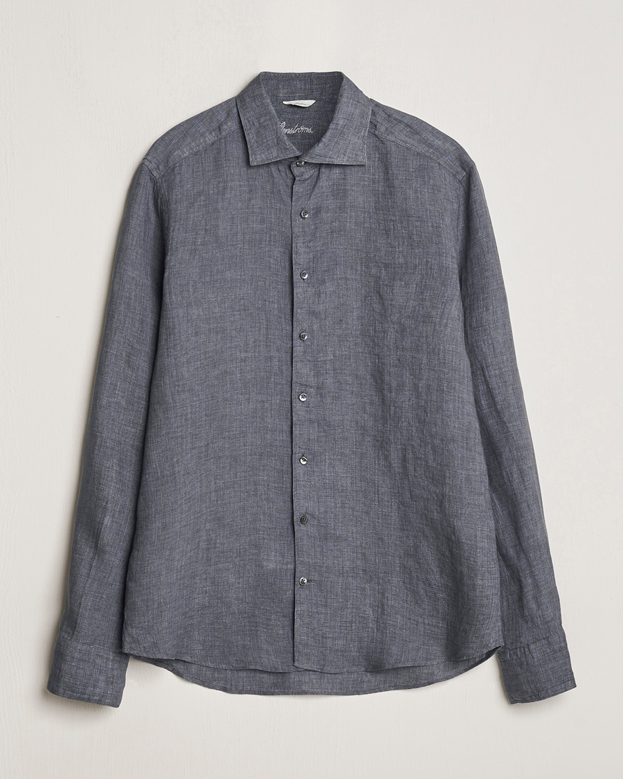 Homme | Chemises | Stenströms | Slimline Cut Away Linen Shirt Dark Grey