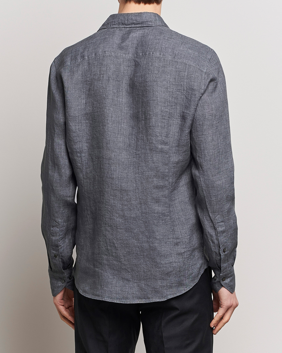 Homme | Chemises | Stenströms | Slimline Cut Away Linen Shirt Dark Grey