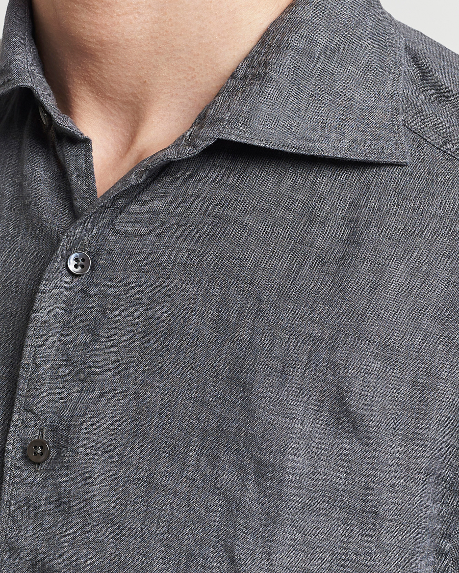 Homme | Chemises | Stenströms | Slimline Cut Away Linen Shirt Dark Grey