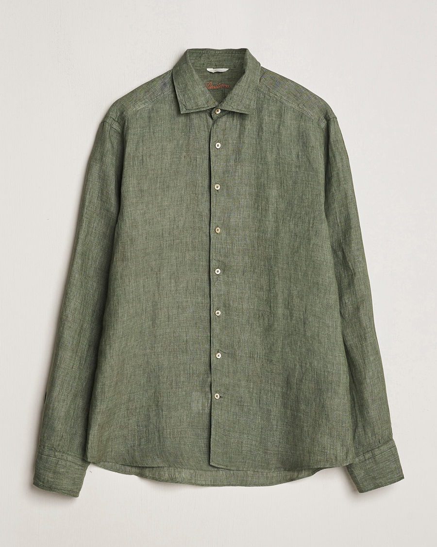 Homme | Chemises | Stenströms | Slimline Cut Away Linen Shirt Olive