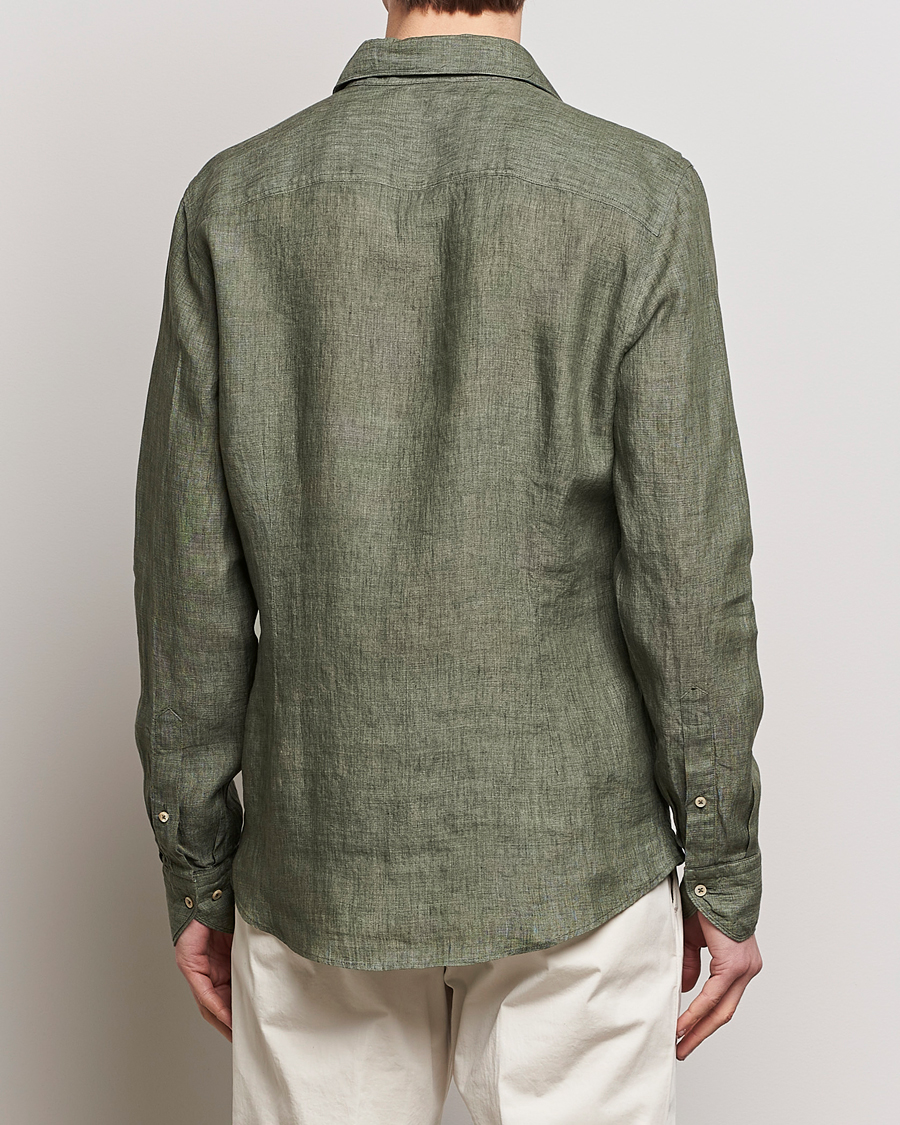 Homme | Chemises | Stenströms | Slimline Cut Away Linen Shirt Olive