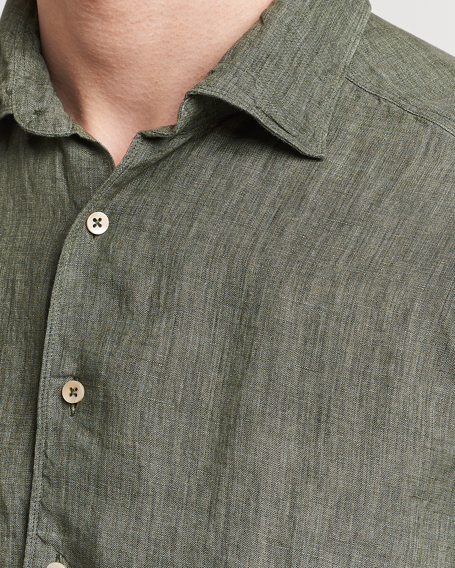 Homme | Chemises | Stenströms | Slimline Cut Away Linen Shirt Olive