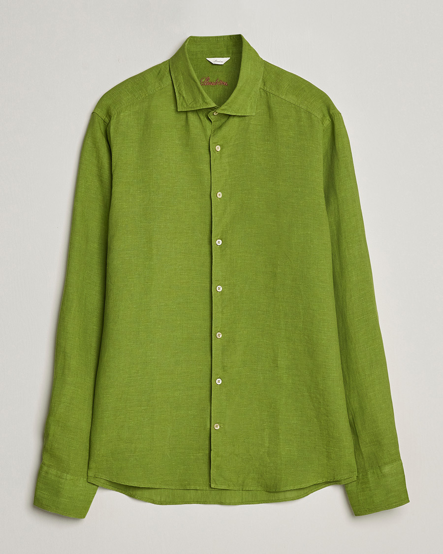 Homme | Chemises | Stenströms | Slimline Cut Away Linen Shirt Green