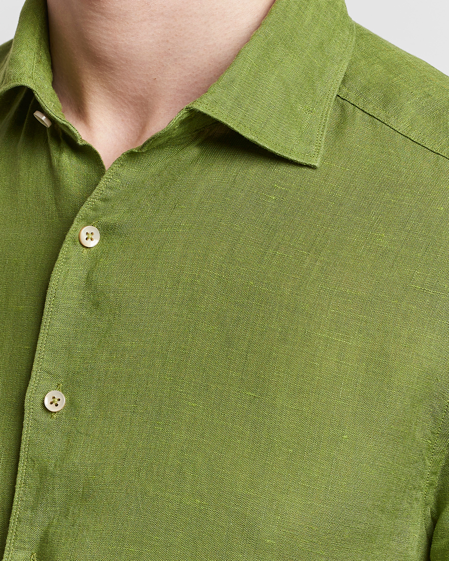 Homme | Chemises | Stenströms | Slimline Cut Away Linen Shirt Green