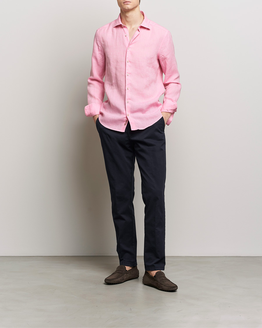 Homme | Chemises | Stenströms | Slimline Cut Away Linen Shirt Pink
