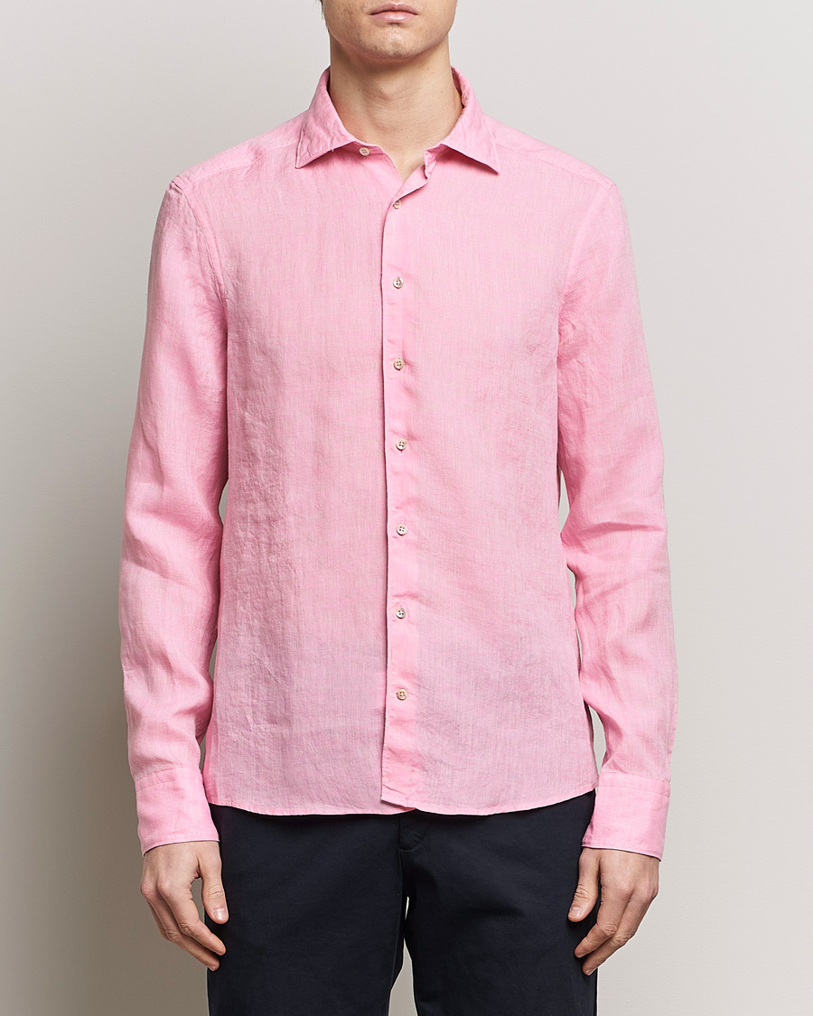 Homme | Chemises En Lin | Stenströms | Slimline Cut Away Linen Shirt Pink