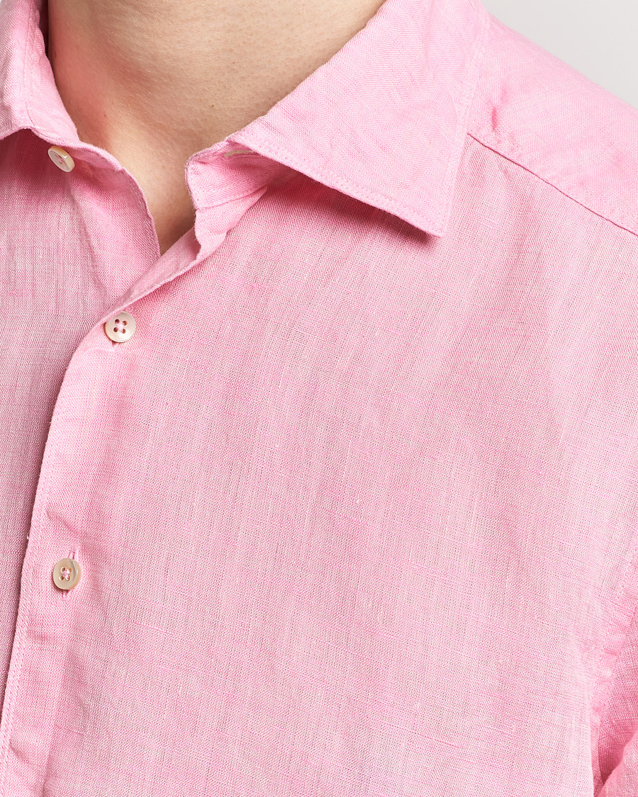 Homme | Chemises | Stenströms | Slimline Cut Away Linen Shirt Pink