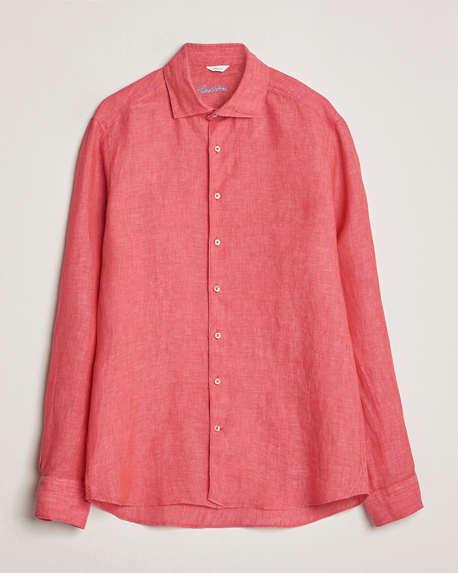 Homme | Chemises | Stenströms | Slimline Cut Away Linen Shirt Rasperry