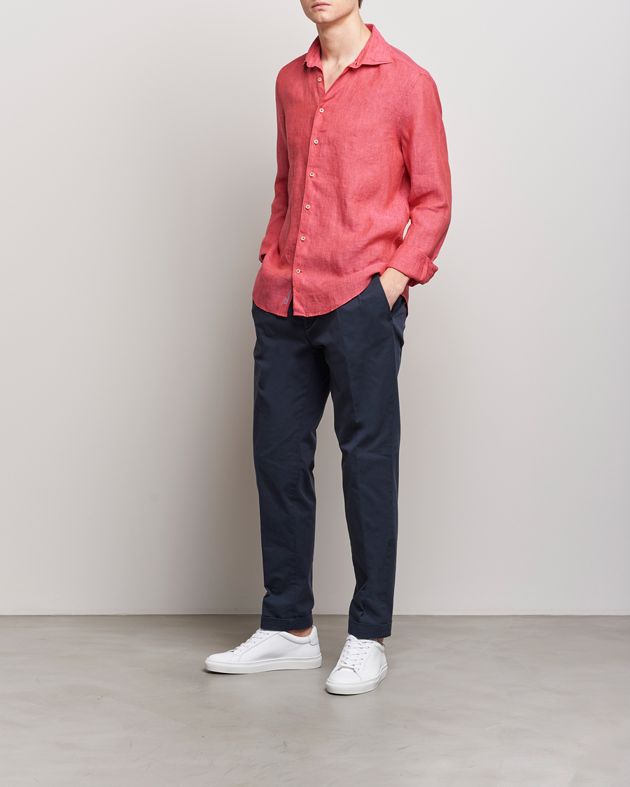 Homme | Chemises | Stenströms | Slimline Cut Away Linen Shirt Rasperry