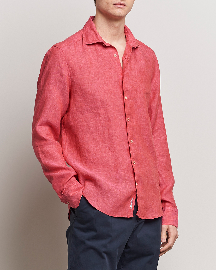 Homme | Chemises | Stenströms | Slimline Cut Away Linen Shirt Rasperry