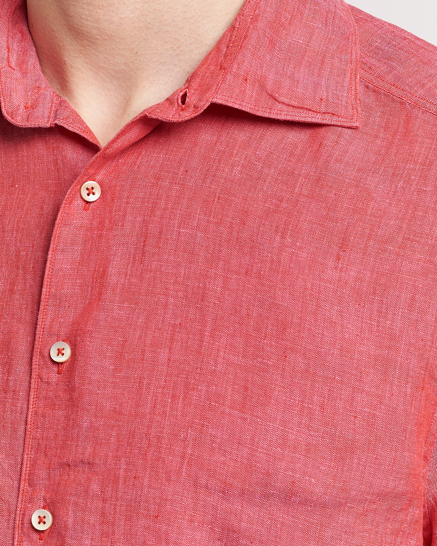 Homme | Chemises | Stenströms | Slimline Cut Away Linen Shirt Rasperry