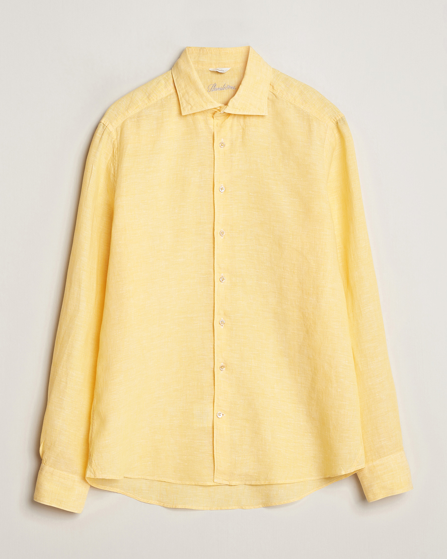 Homme | Chemises | Stenströms | Slimline Cut Away Linen Shirt Yellow