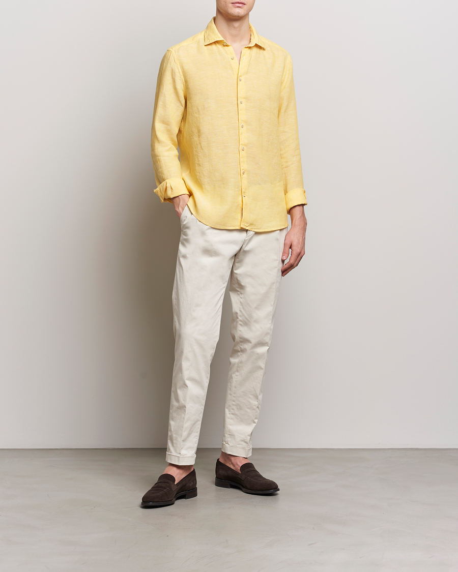 Homme | Chemises | Stenströms | Slimline Cut Away Linen Shirt Yellow