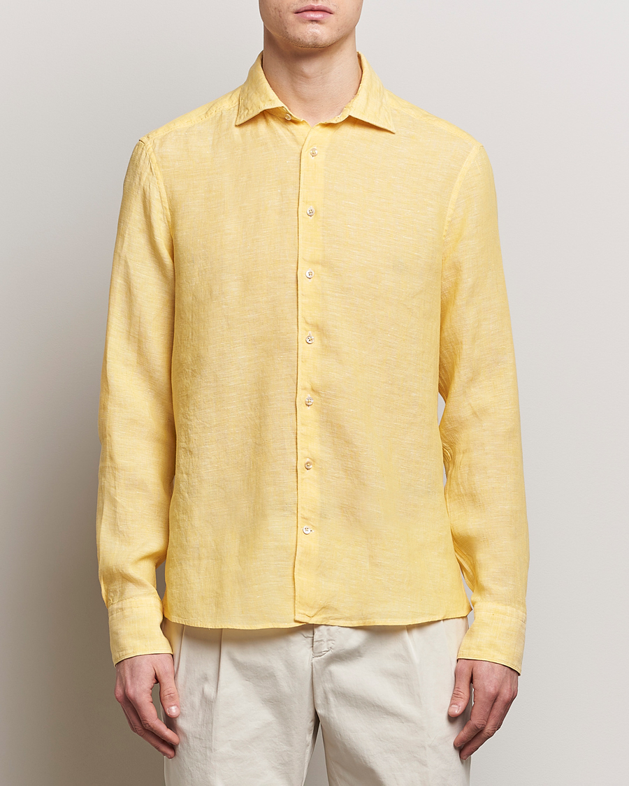 Homme | Chemises En Lin | Stenströms | Slimline Cut Away Linen Shirt Yellow
