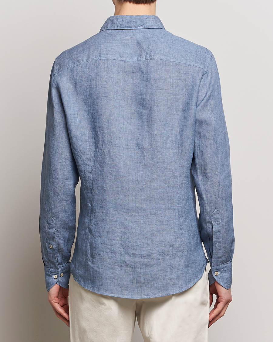 Homme | Chemises | Stenströms | Slimline Cut Away Linen Shirt Steel Blue