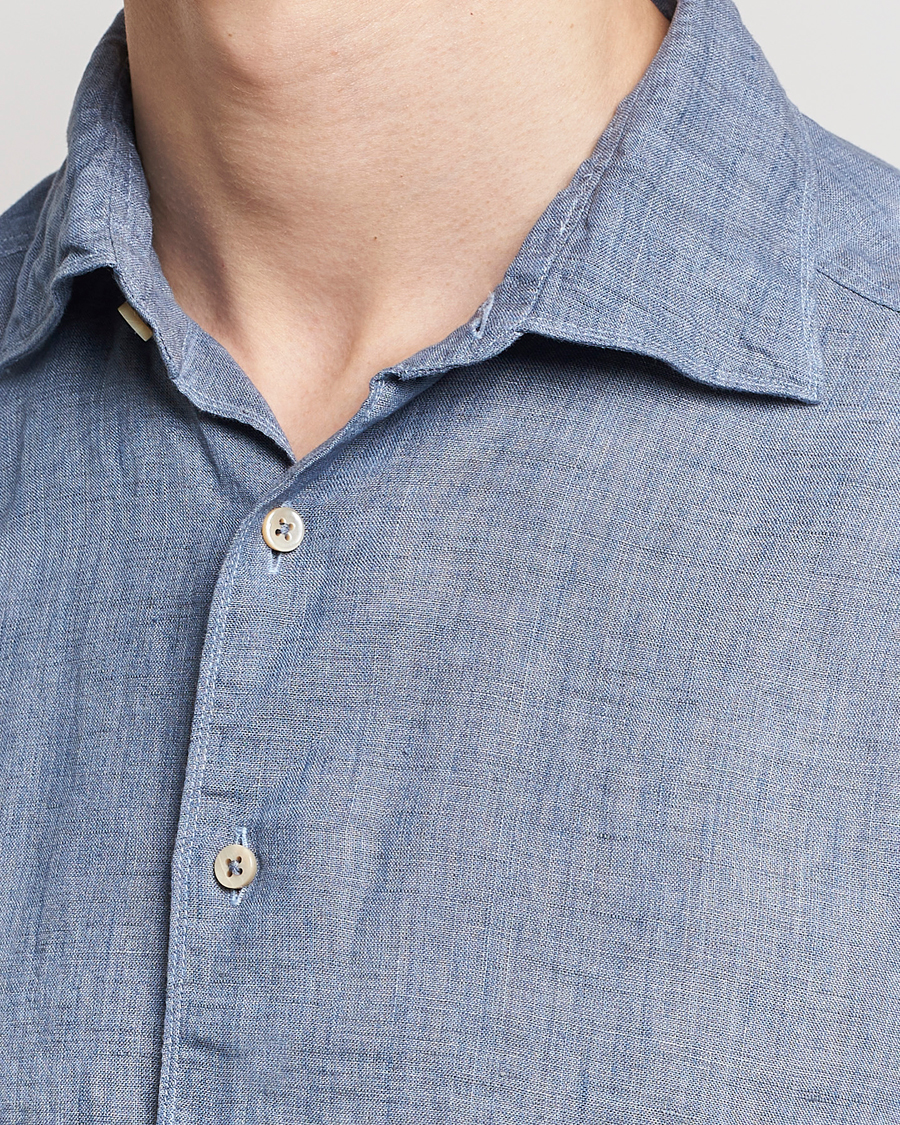 Homme | Chemises | Stenströms | Slimline Cut Away Linen Shirt Steel Blue