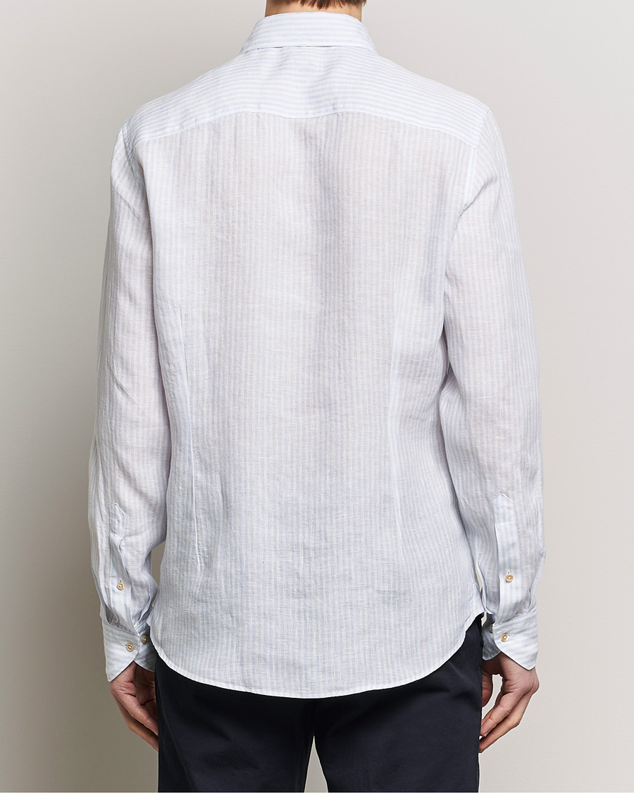Homme | Chemises | Stenströms | Slimline Cut Away Striped Linen Shirt Light Blue