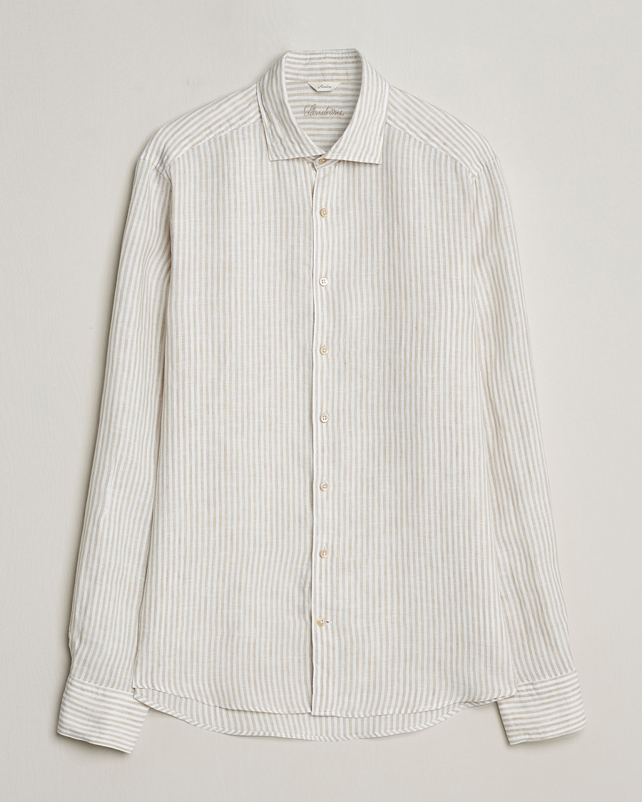 Homme | Chemises | Stenströms | Slimline Cut Away Striped Linen Shirt Beige