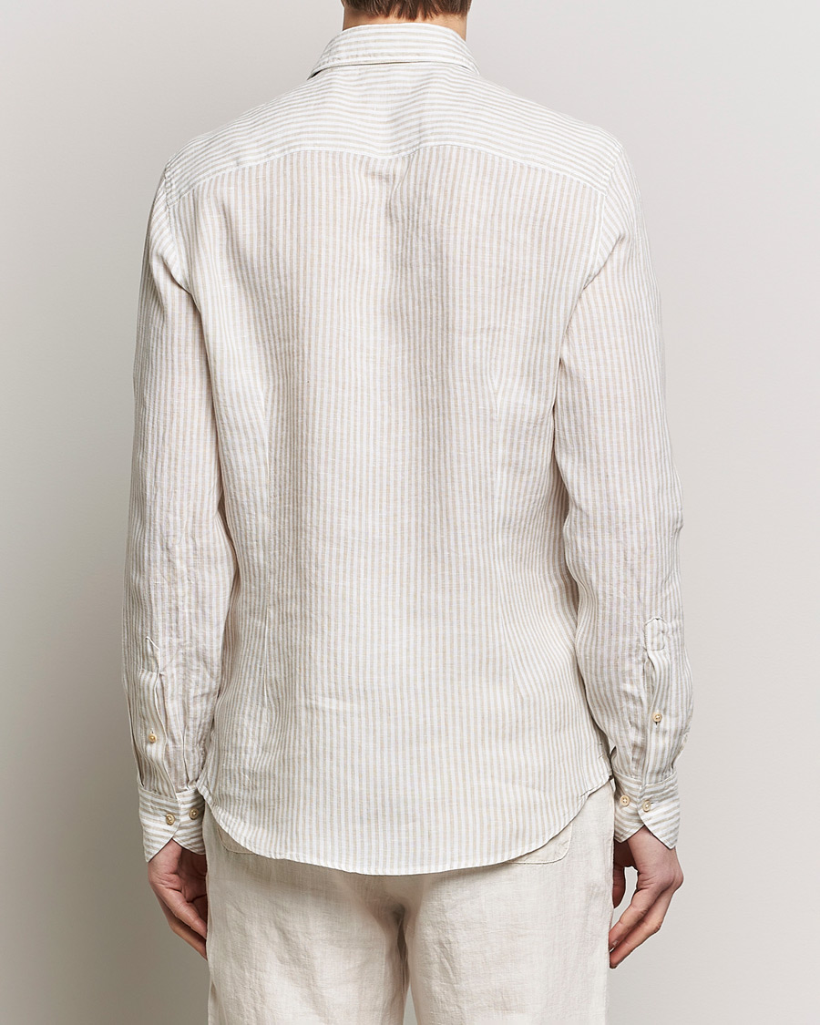 Homme | Chemises | Stenströms | Slimline Cut Away Striped Linen Shirt Beige