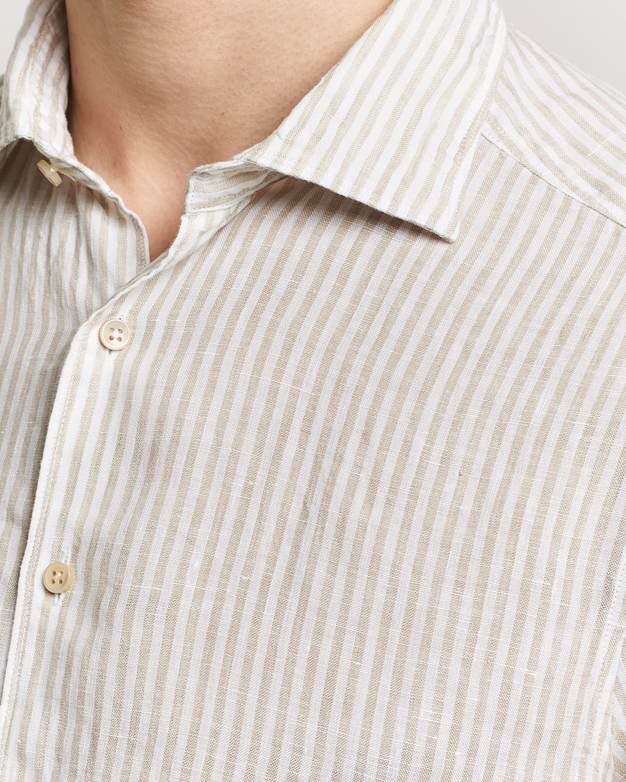 Homme | Chemises | Stenströms | Slimline Cut Away Striped Linen Shirt Beige