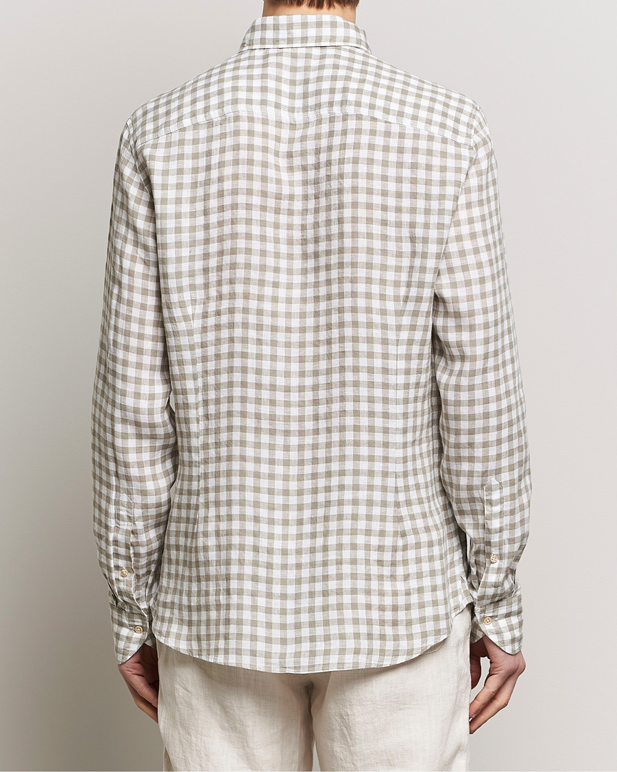 Homme | Chemises | Stenströms | Slimline Cut Away Checked Linen Shirt Light Grey