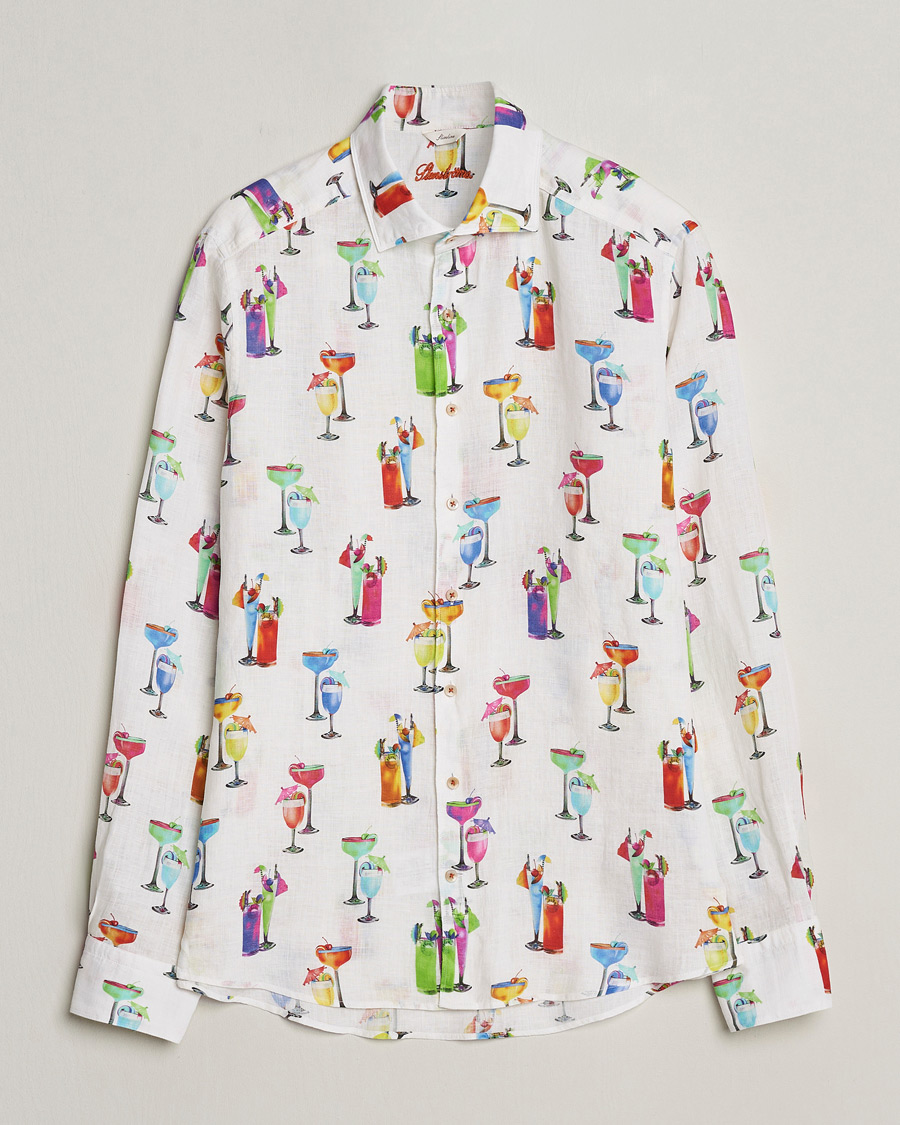 Homme | Chemises | Stenströms | Slimline Cut Away Printed Linen Shirt White