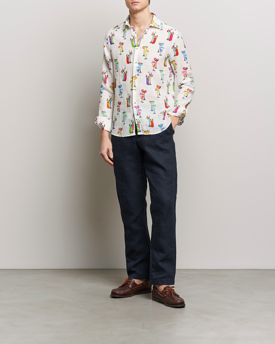 Homme | Chemises | Stenströms | Slimline Cut Away Printed Linen Shirt White