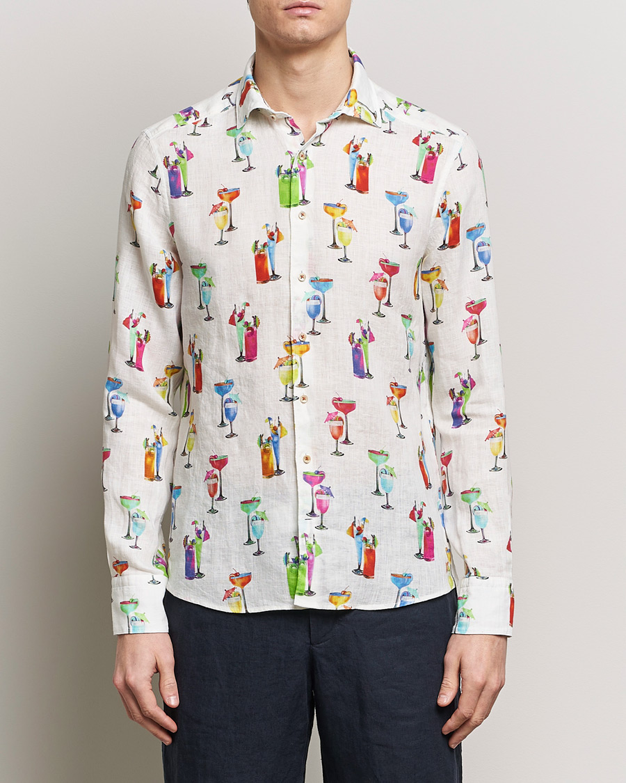 Homme | Chemises | Stenströms | Slimline Cut Away Printed Linen Shirt White