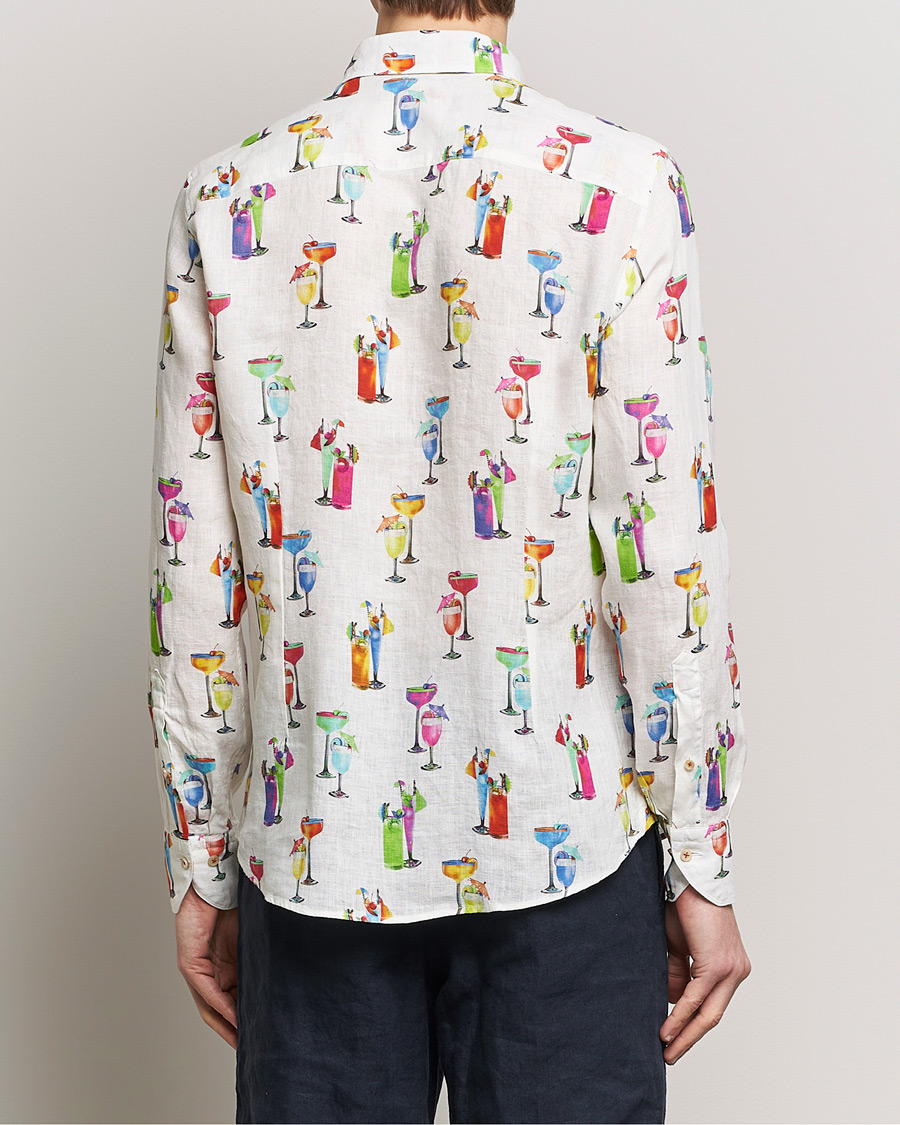 Homme | Chemises | Stenströms | Slimline Cut Away Printed Linen Shirt White