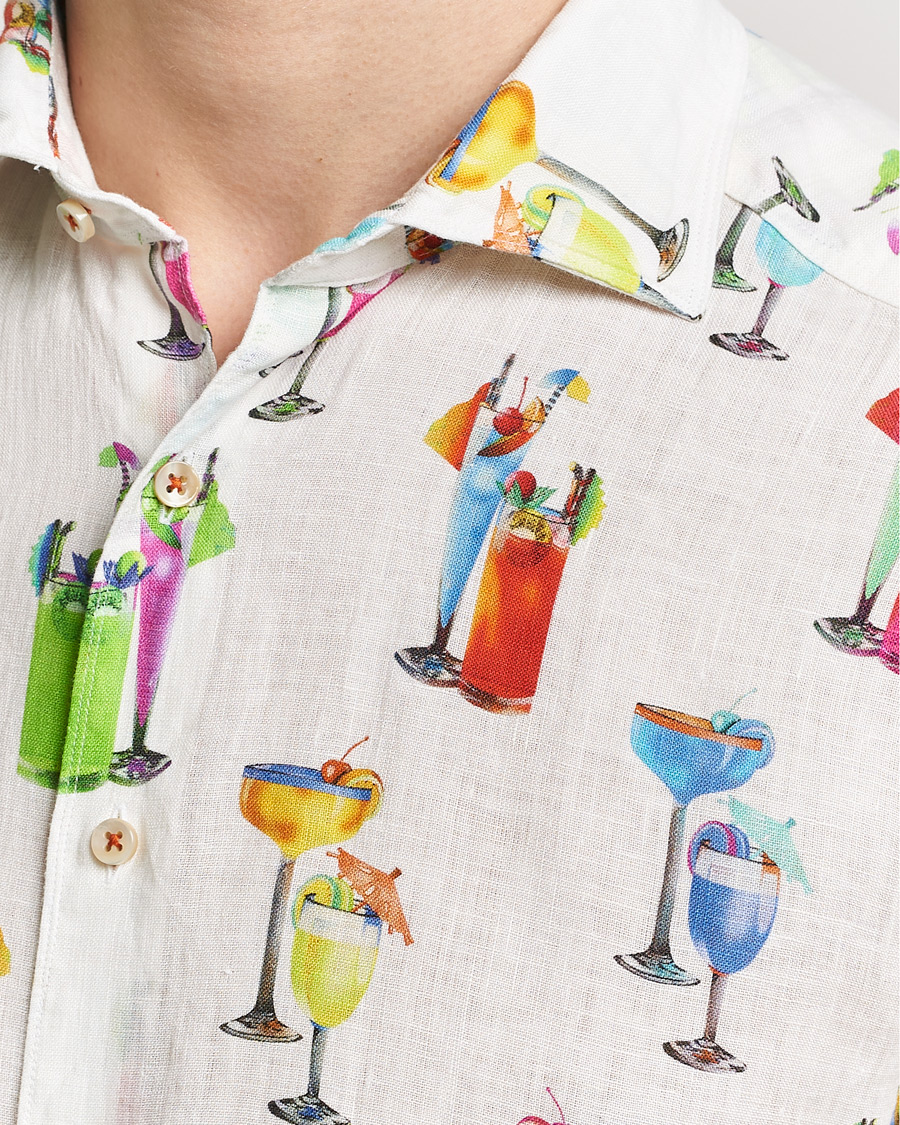 Homme | Chemises | Stenströms | Slimline Cut Away Printed Linen Shirt White