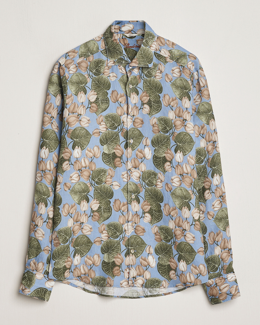 Homme | Chemises | Stenströms | Slimline Cut Away Printed Flower Linen Shirt Multi