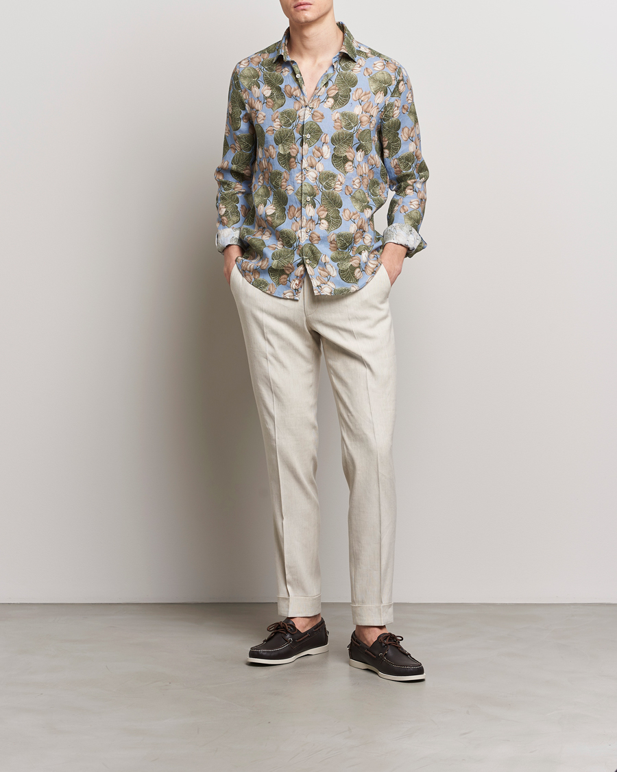 Homme | Chemises | Stenströms | Slimline Cut Away Printed Flower Linen Shirt Multi