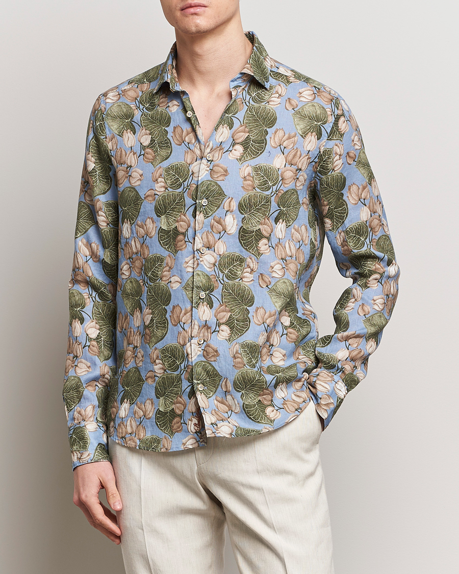Homme | Chemises En Lin | Stenströms | Slimline Cut Away Printed Flower Linen Shirt Multi