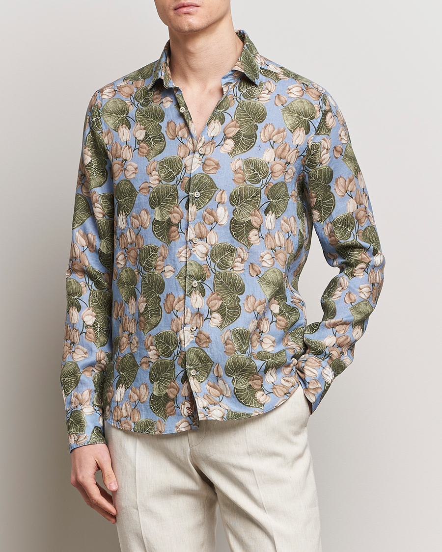 Homme | Chemises | Stenströms | Slimline Cut Away Printed Flower Linen Shirt Multi