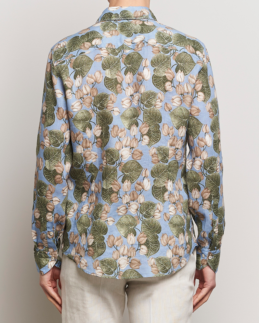 Homme | Chemises | Stenströms | Slimline Cut Away Printed Flower Linen Shirt Multi