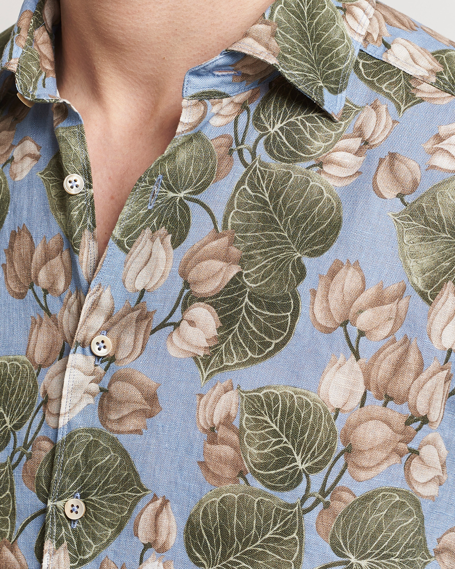 Homme | Chemises | Stenströms | Slimline Cut Away Printed Flower Linen Shirt Multi