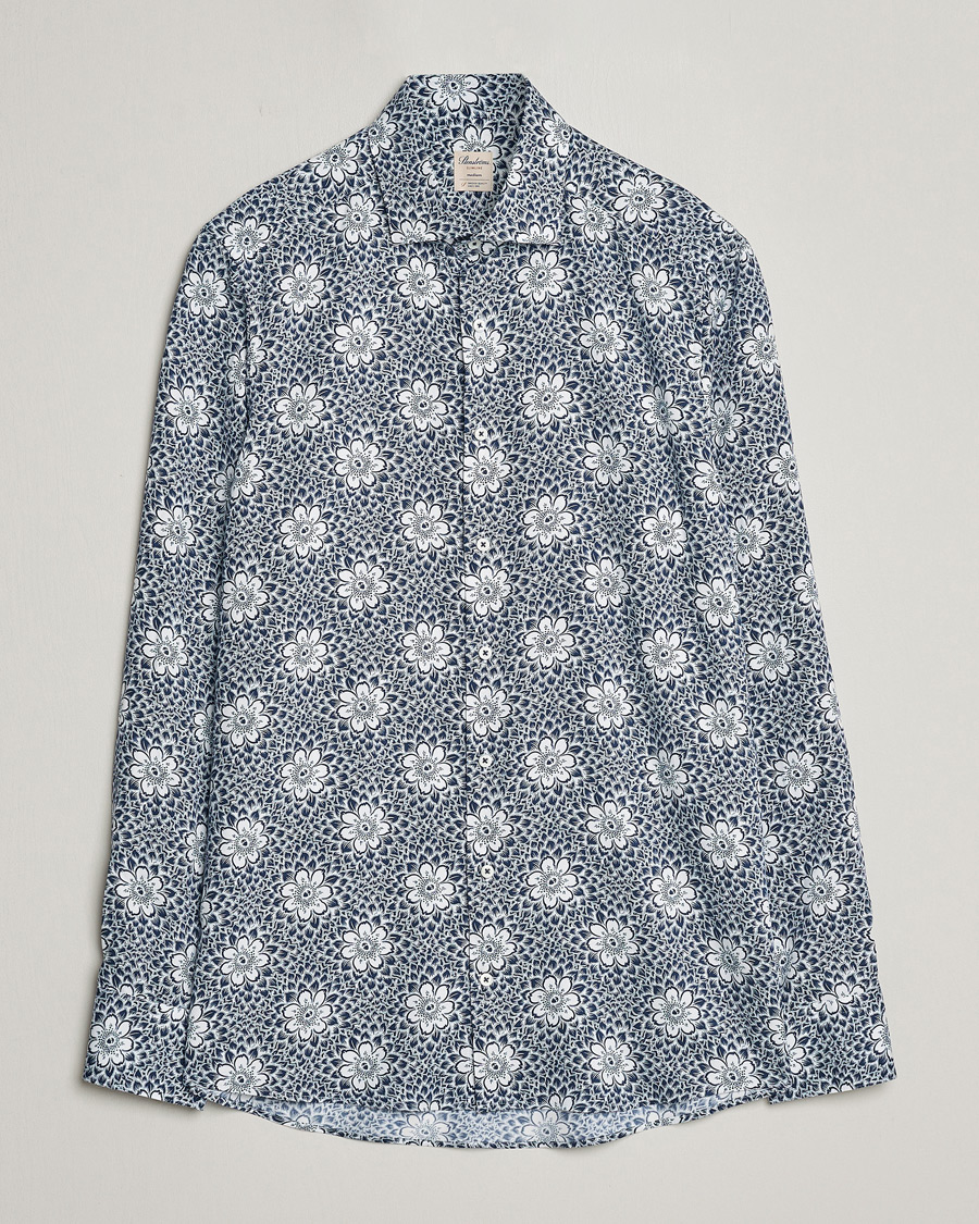 Homme | Chemises | Stenströms | Slimline Cut Away Printed Viscose Shirt Blue