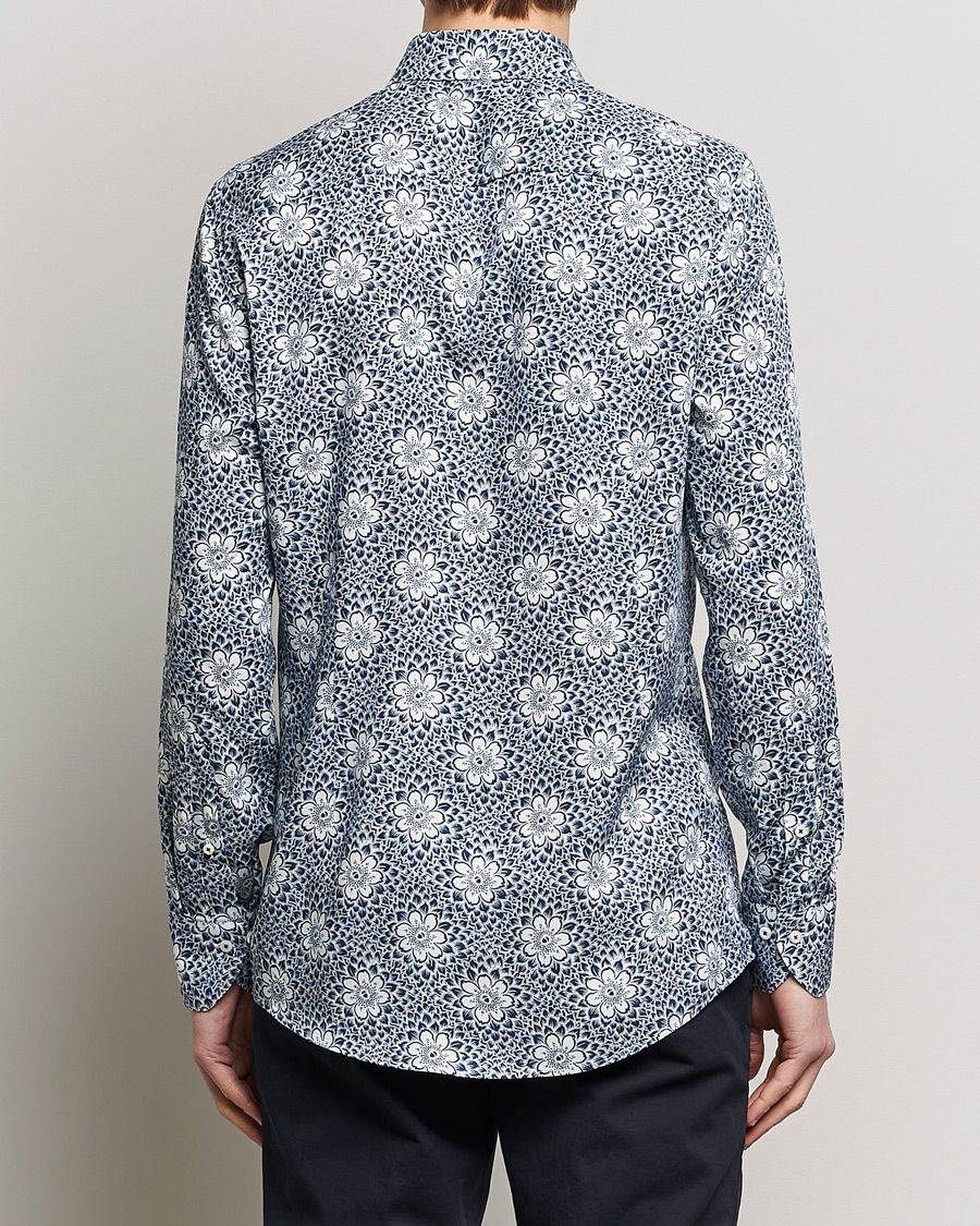 Homme | Chemises | Stenströms | Slimline Cut Away Printed Viscose Shirt Blue